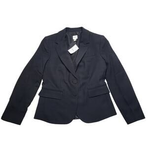 J Crew Petite Two Button Blazer Black Tailor Notch Lapel Flap Pocket Corpcore 4P